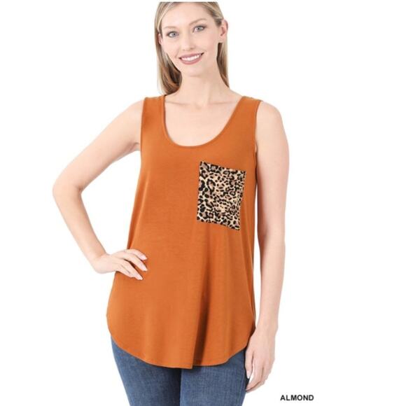 Medium Zenana Leopard Print Pocket Tank Top in Almond Orange - Picture 13 of 13